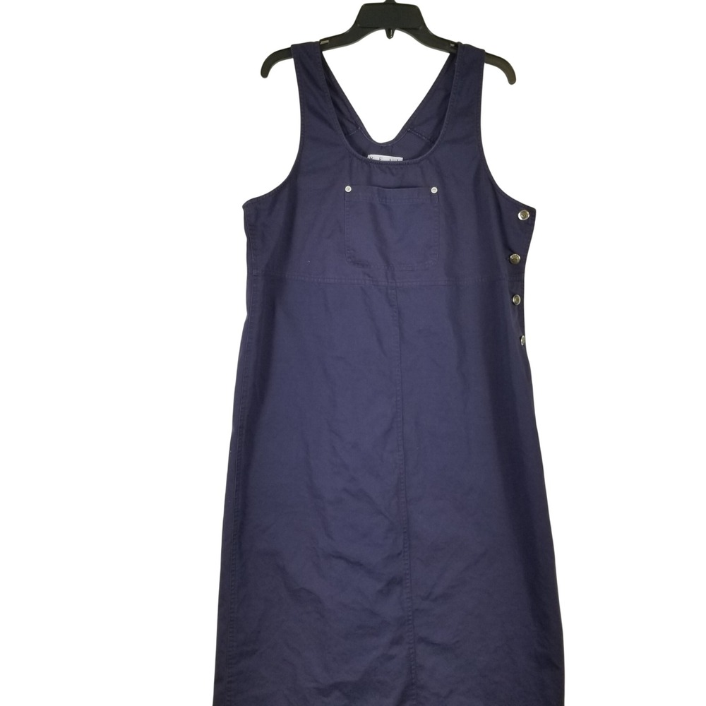 Real Comfort Navy Blue Cotton Jumper Dress Womens Petite Large Side Button Midi